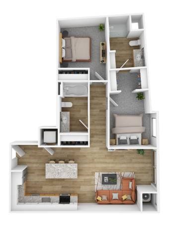 Floor plan for 2 beds, 2 baths, 914 sqft